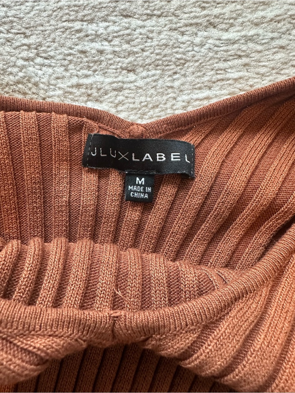 JLUXLABEL Long-Sleeve Ribbed Knit Bodycon Dress In Rust Size M - Picture 6 of 9